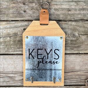 Chic Wood and Metal Key Holder with Tan Leather Accent